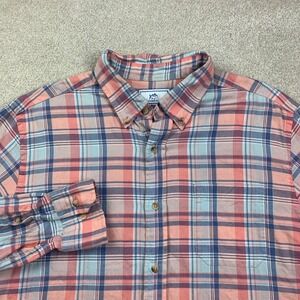 Southern Tide Button Down Shirt Mens L Coral Blue Plaid Trim Fit Cotton